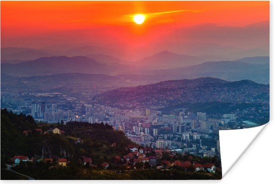 Poster - Oranje zonsondergang boven Sarajevo Bosnië en Herzegovina
