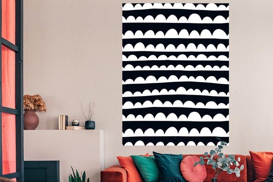 Patron pour enfants avec des lignes à demi-cercles en noir et blanc 120x180 cm XXL / Groot format!