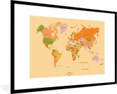 Fotolijst incl. Poster - Wereldkaart - Kleurrijk - Trendy - 90x60 cm - Posterlijst