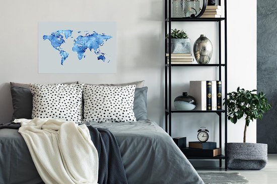 Mappemonde aquarelle bleu sur fond bleu clair 90x60 cm