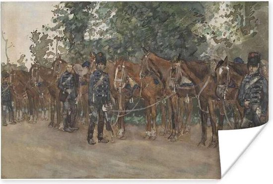 Poster Huzaren staande naast hun paarden langs de kant van de weg - Schilderij van George Hendrik Breitner - 30x20 cm