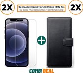 Fooniq Boek Hoesje Zwart 2x + Screenprotector 2x - Geschikt Voor Apple iPhone 12