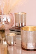 J-Line Theelichthouder Parels Glas Roze/Goud Small Set van 6 stuks