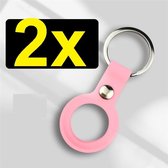 Apple Airtag Sleutelhanger Hoesje - Siliconen Case voor Airtag - Roze - 2 Stuks