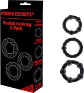 Power Escorts 3 Pack beads Cockring - Super rekbaar - Small / Medium / Large - Zwart