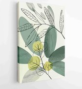 Water color boho foliage line art drawing with abstract shape. Abstract Plant Art design for print, cover, wallpaper, Minimal and natural wall art. 1 - Moderne schilderijen – Verti