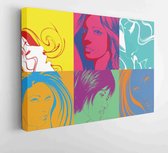 Pop art illustration. Lovely woman faces on a multicolored background. Fashion girls in the pop art style. - Moderne schilderijen - Horizontal - 1174324186 - 115*75 Horizontal