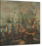 Slag bij Gibraltar in 1607, Cornelis Claesz. van Wieringen - Foto op Canvas - 100 x 100 cm