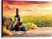 Canvas  - Wijnvat met Wijn en Druiven - 100x75cm Foto op Canvas Schilderij (Wanddecoratie op Canvas)