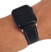 Geschikt voor Apple Watch bandje 42 / 44 / 45 mm - Series 1 2 3 4 5 6 7 SE - Smartwatch iWatch horloge band - 42mm 44mm 45mm - Fungus - PU Leer - Zwart - Net