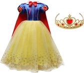 Sneeuwwitje jurk Prinsessen jurk Luxe sprookje 110-116 (120) + cape en kroon verkleedkleding