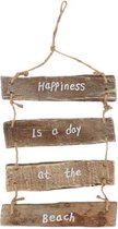 Houten hanger happiness - Bruin / Wit - Hout - 20 x 17,5 cm