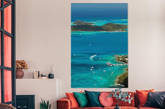 Caribbean Harbor Canvas 120x180 cm - Tirage photo sur toile (Décoration murale salon / chambre) XXL / Grand format!