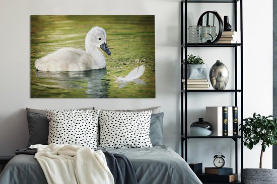 Tableau sur toile Bébé - Cygne - Ressorts - 140x90 cm - Décoration murale