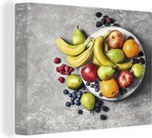 Canvas schilderij 160x120 cm - Wanddecoratie Bananen - Fruit - Grijs - Muurdecoratie woonkamer - Slaapkamer decoratie - Kamer accessoires - Schilderijen