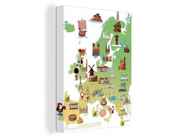 Canvas Schilderij Illustratie van Europa met bezienswaardigheden - 90x120 cm - Wanddecoratie