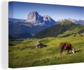 Canvas Schilderij Koe - Berg - Alpen - 60x40 cm - Wanddecoratie