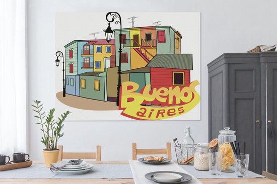 Illustration du quartier de La Boca à Buenos Aires toile 160x120 cm - Tirage photo sur toile (Décoration murale salon / chambre) XXL / Groot format!