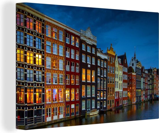 Canvas Schilderij Amsterdam - Water - Kleurrijk - Wanddecoratie