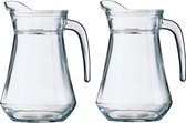 2x stuks glazen schenkkan/karaf 1 liter - Sapkannen/waterkannen/schenkkannen