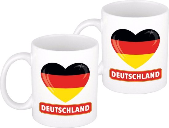 2 x coeur drapeau Allemagne mug / tasse 300 ml - Articles de fête pour les supporters des Landen