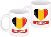 2x stuks hartje vlag Belgie mok / beker 300 ml - Belgische landen vlaggen supporters feestartikelen
