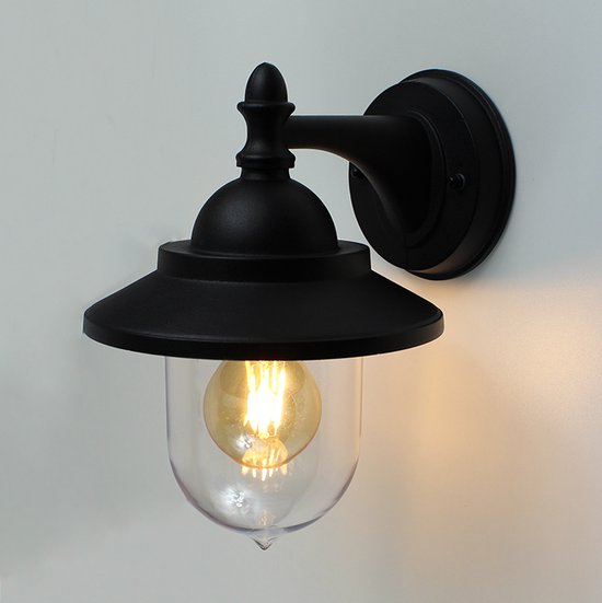 Buitenlamp - Wandlamp buiten - Badkamerlamp - Lantaarn - Zwart - IP44 - Geschikt voor E27 lamp