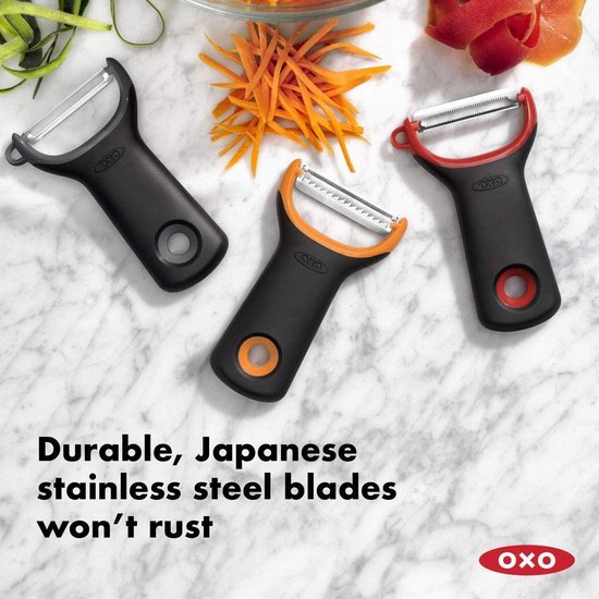 OXO 3-Delige Schil Set - Aardappelschiller - Juliennesnijder - Tomaten Dunschiller - Comfort grip - Japans RVS - OXO