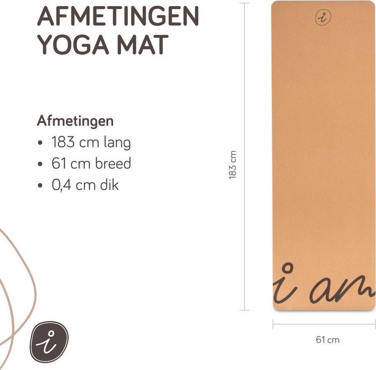 I AM Spiritual Yoga Mat Kurk - 4mm Extra Dik Antislip thumbnail 3