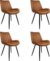 Bronx71® Industriële eetkamerstoel Brooke cognac - Eetkamerstoelen set van 4