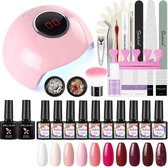 Shelloloh UV gellak starterset met lamp, 10 stks UV nagellak 36 W UV/LED complete nagel ontwerp set, gel nagels nagelsalon set