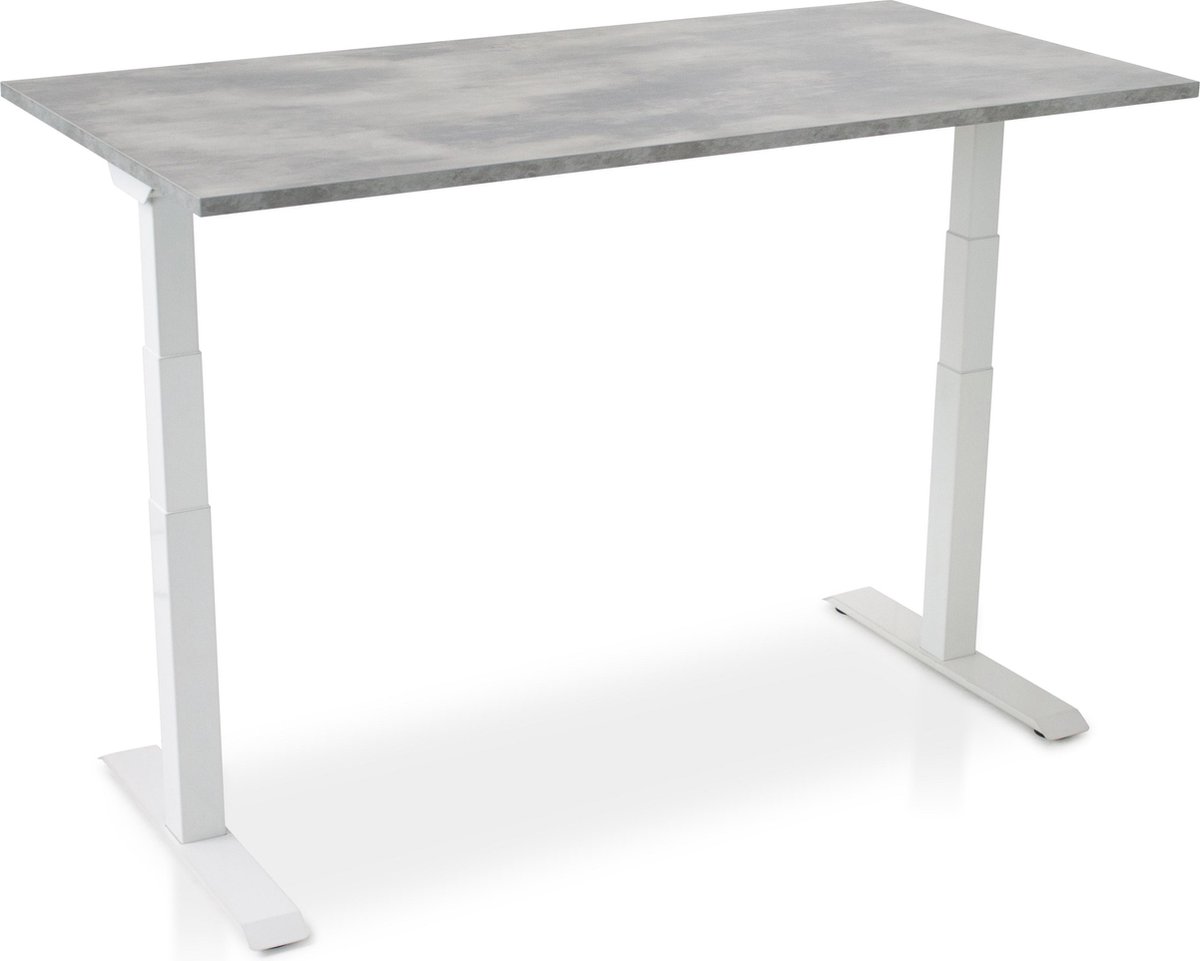 Zit-sta bureau elektrisch verstelbaar - MRC PRO NEN-EN 527 | 180 x 80 cm | frame wit - blad betonlook - met kabelmanagement | memory functie met USB | 150kg draagvermogen