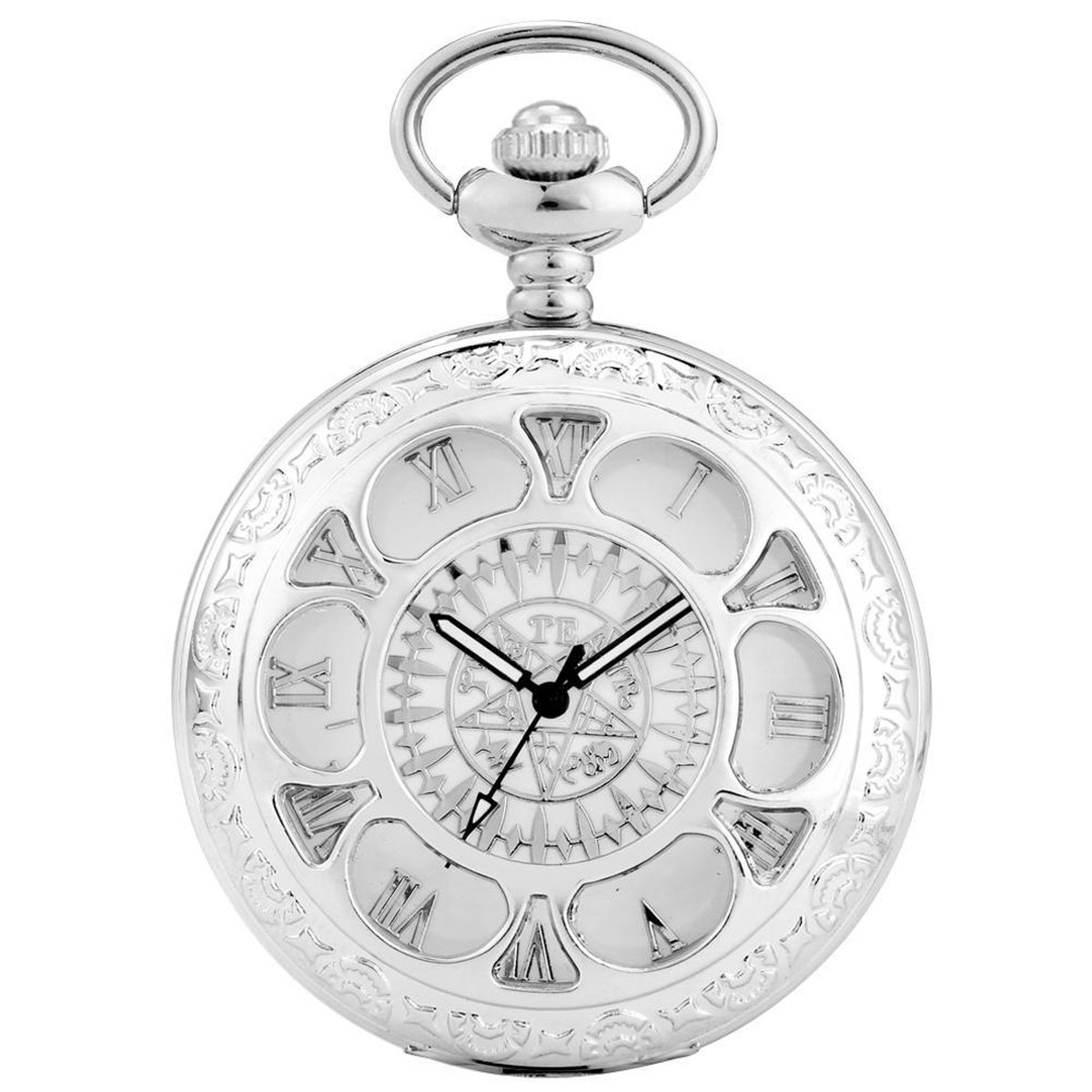 Zakhorloge Quartz Zilver - Pocket watch Met ketting - Quartz zakhorloge met Romeinse cijfers