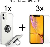 iPhone 11 hoesje Kickstand Ring shock proof case transparant magneet - 3x iPhone 11 screenprotector