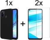 Oppo A53 hoesje zwart siliconen case hoes cover hoesjes - 2x Oppo A53 screenprotector