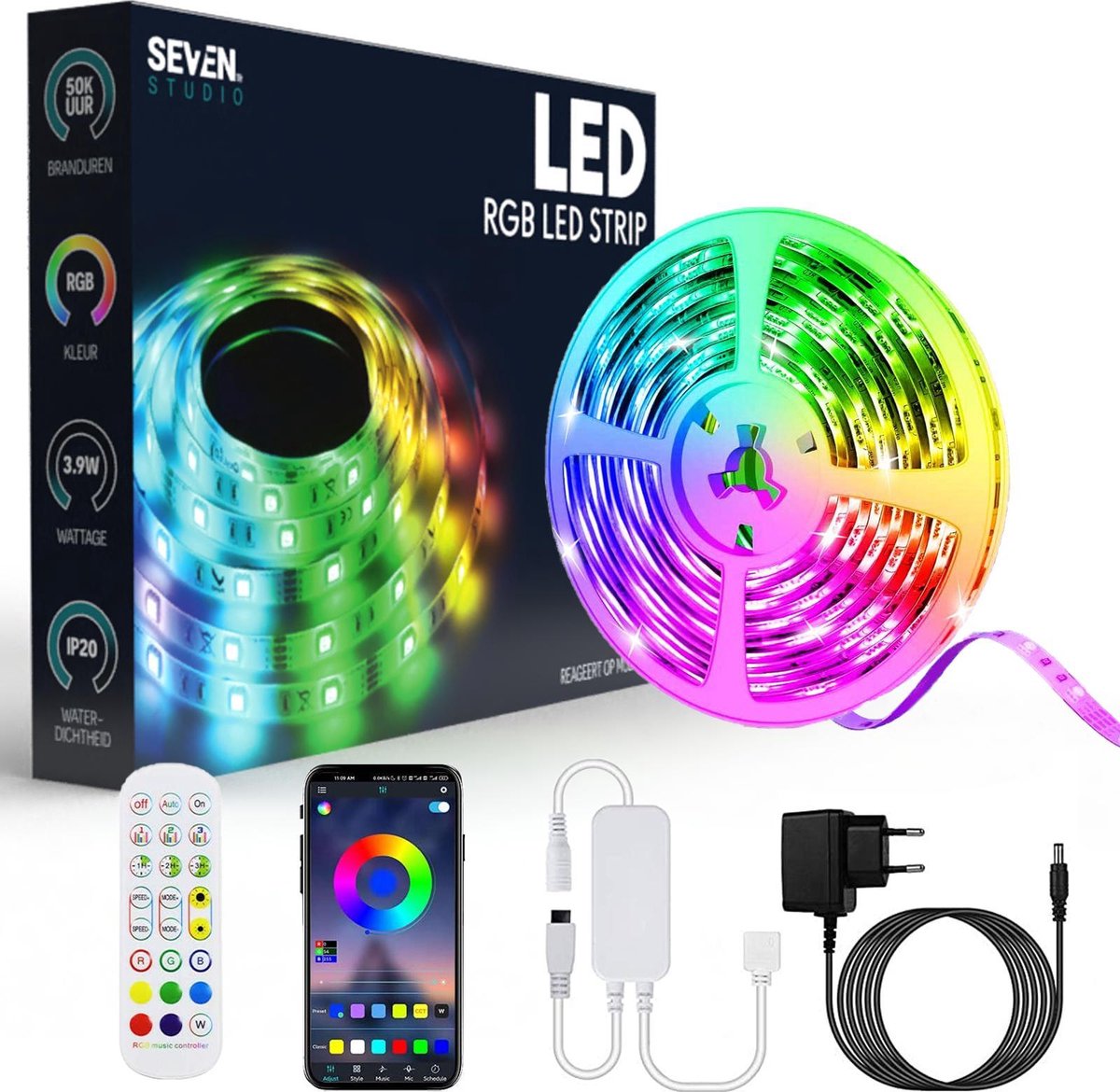 Seventh Studio LED-strip - 5 meter - RGB - Bluetooth - App Voor Mobiel - Alexa