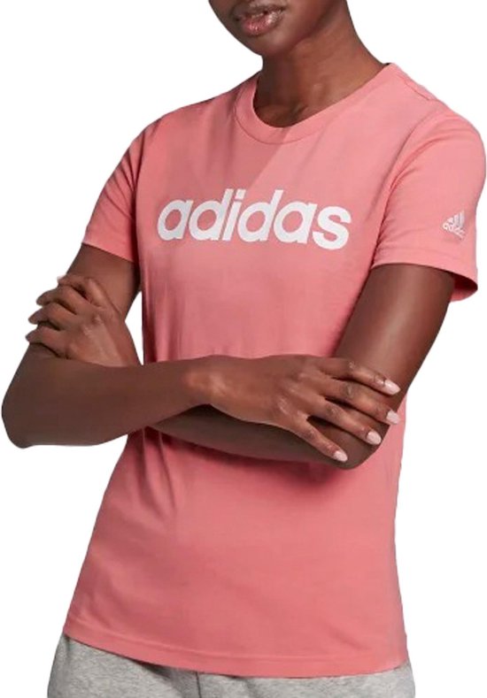 adidas Essentials Slim Sportshirt - Maat M - Vrouwen - Roze/Wit | bol.com
