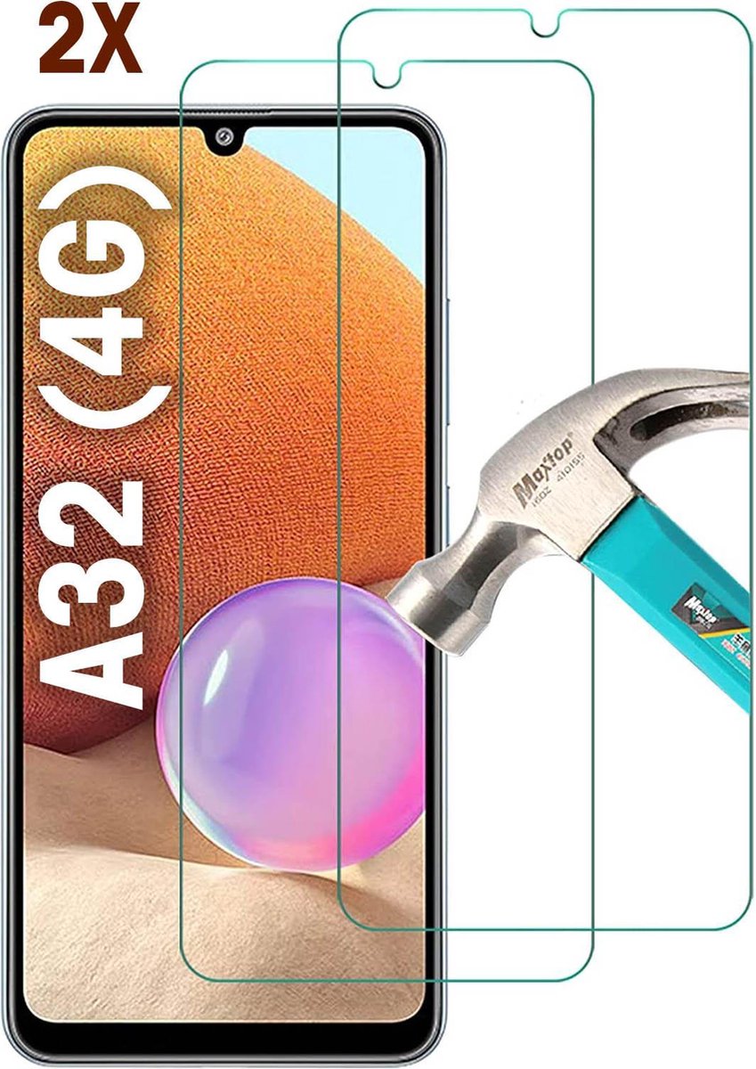 Screenprotector geschikt voor Samsung Galaxy A32 (4G) Screenprotector - Tempered Glass - 9H Anti Shock - 2Pack - EPICMOBILE