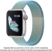 Blauw Gelig Nylon Horloge Band geschikt voor Apple Watch 1, 2, 3, 4, 5, 6, 7, 8, SE & Nike+, 42mm & 44mm "Mannenbreedte" Series – Maat: zie maatfoto - Zacht Geweven Nylon - 42 mm en 44 mm