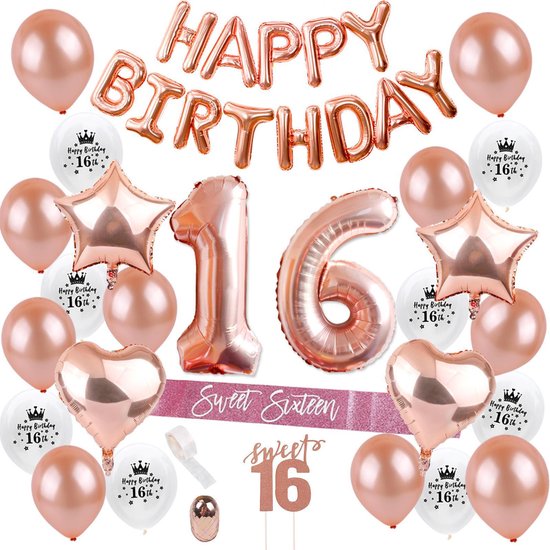 Sweet 16 Verjaardag Versiering - 16 jaar - Rose Goud pakket Babydouche -  Ballonnen... | bol.com