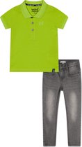 Koko Noko BIO Basics Set(2delig) Jeans NOX GREY en Polo Neon yellow - Maat 134/140