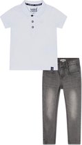 Koko Noko BIO Basics Set(2delig) Jeans NOX GREY en Polo Wit - Maat 134/140