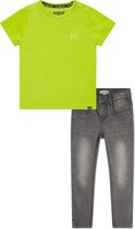 Koko Noko BIO Basics Set(2delig) Jeans NOX GREY en Shirt Neon yellow - Maat 122/128