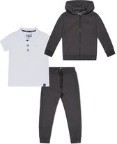 Koko Noko BIO Basics Set(3delig) Hooded Sweater, Joggingbroek Grijs en Polo Wit - Maat 74/80