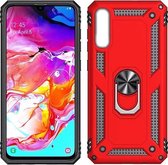 Stevige Magnetische Anti shock ring Geschikt voor Samsung Galaxy A10 back cover case- schokbestendig-TPU met stand – Rood+ Gratis screenprotector