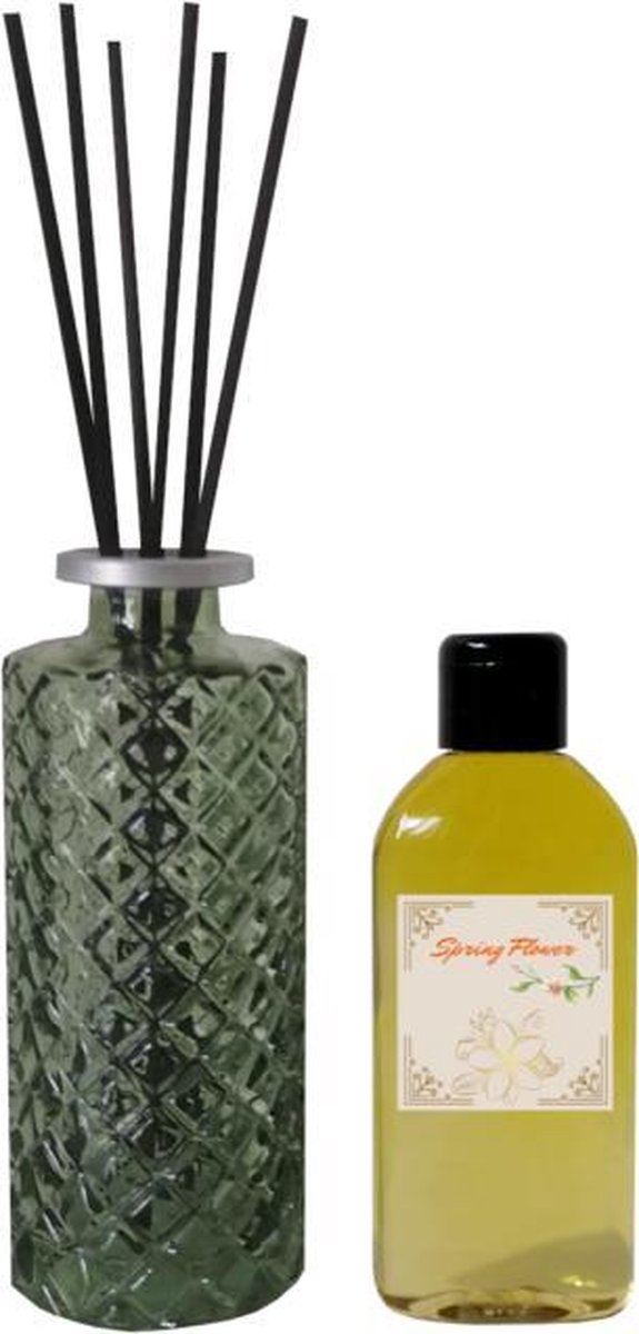Home Diffuser Spring Flower Green - Geurverspreider - Geurolie - Huisparfum - Geurstokjes - Diffuser - Geur aroma