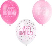 Ballonnen Happy Birthday Confetti Roze 30cm 5st