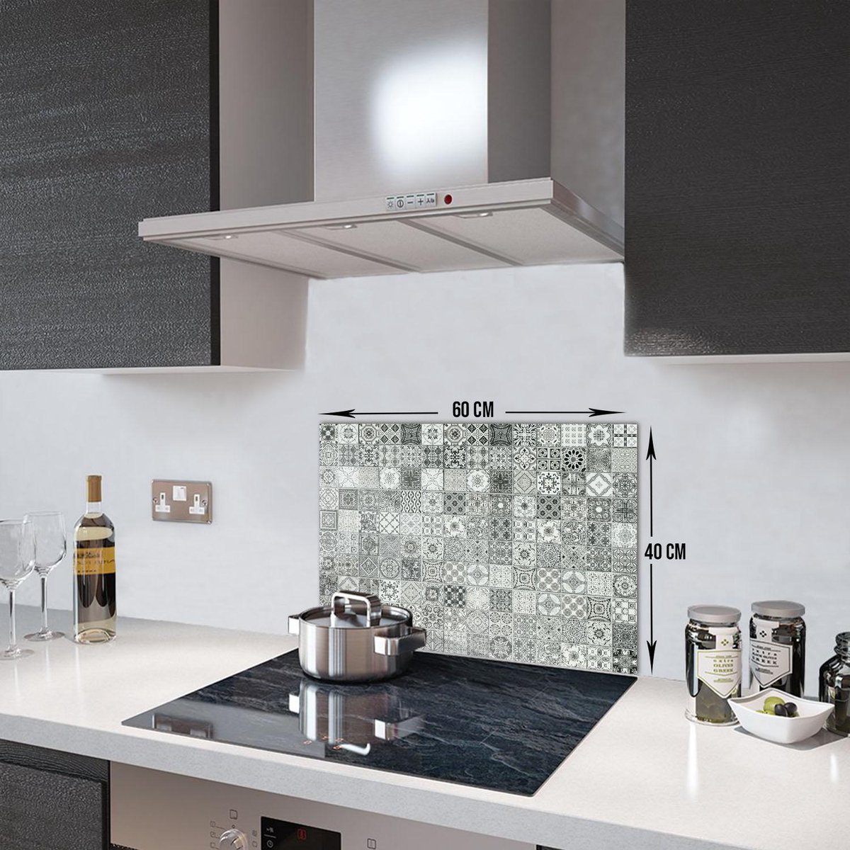 Keramische Patroontegel Tempered Glas Spatbescherming Voor Achter de Kookplaat 40cm x 60cm