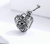 Zilveren Bedel Heart Lock| Bedel Love Hart | Sieraad Sleutel | Bead Hart met sleutel | Heart Shape | Sterling zilver 925 | Sieraad Kerst / Sinterklaas cadeau | Bedels Beads | Past