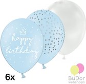 Happy Birthday ballonnen set, lichtblauw, 6 stuks, 30 cm